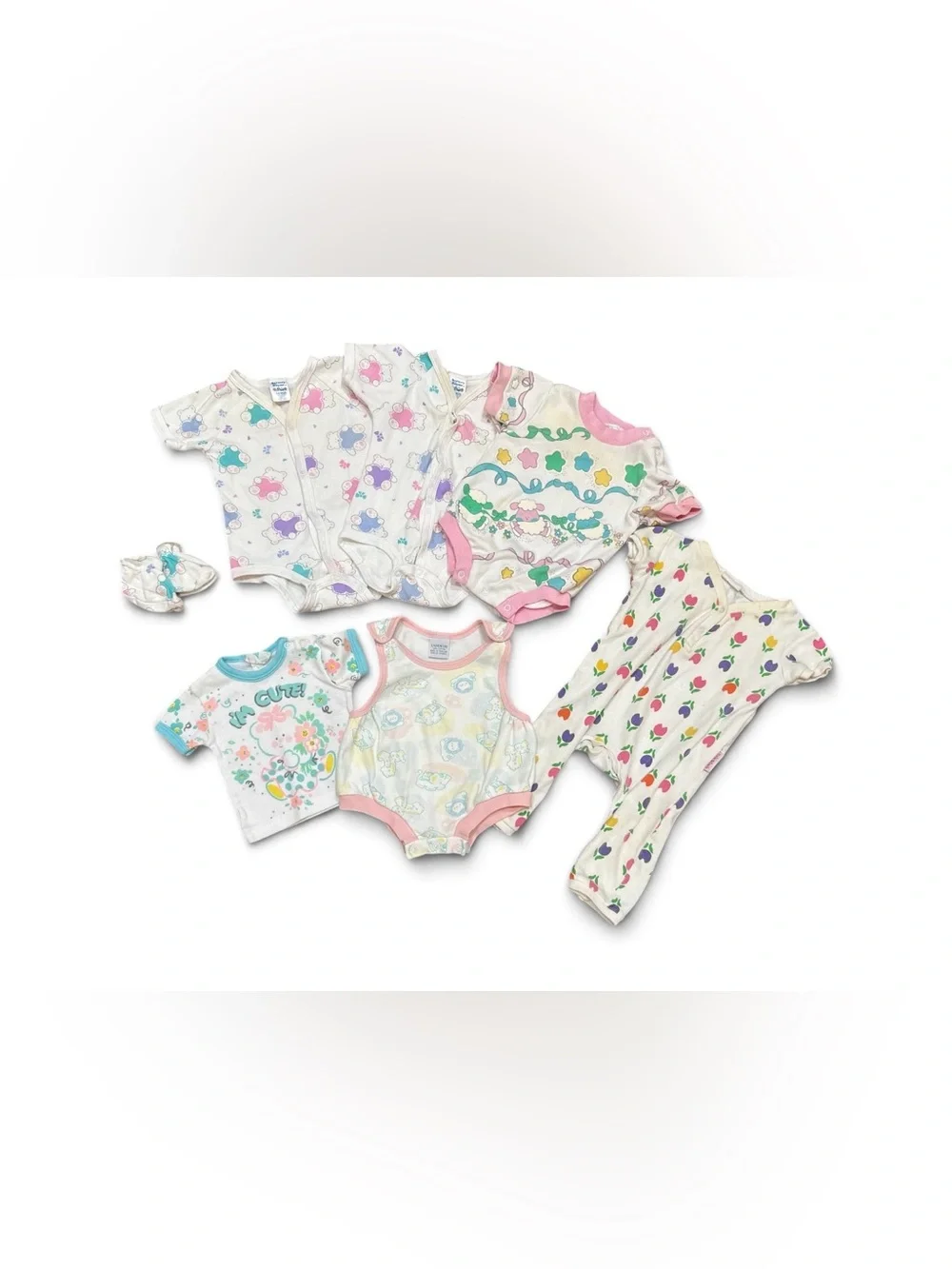 Vintage 90s Baby Girl One Piece Bodysuit Bundle 0-6 Months Bears Floral Sheep